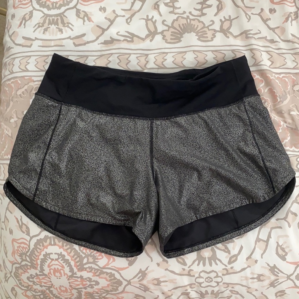 Lululemon shimmer silver speed running shorts